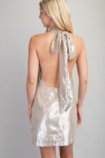 Load image into Gallery viewer, Champagne Mini Halter Dress
