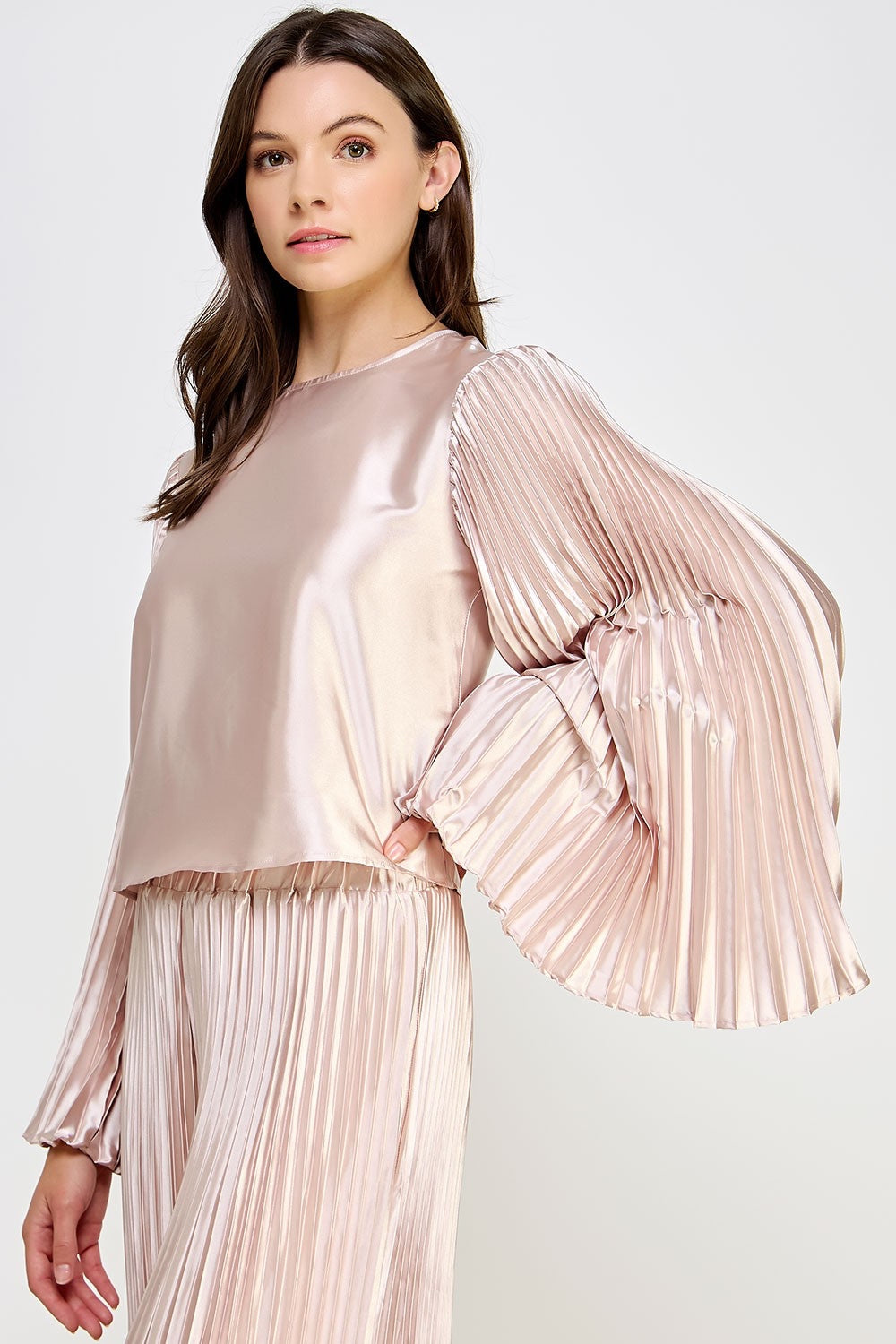 **SALE** Pleated Long Sleeve Satin Top