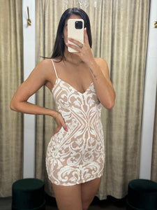 Nude/White Sequins Mini Dress