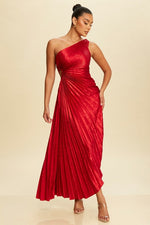 Load image into Gallery viewer, PLEATED ONE SHOULDER SATIN DRESS
