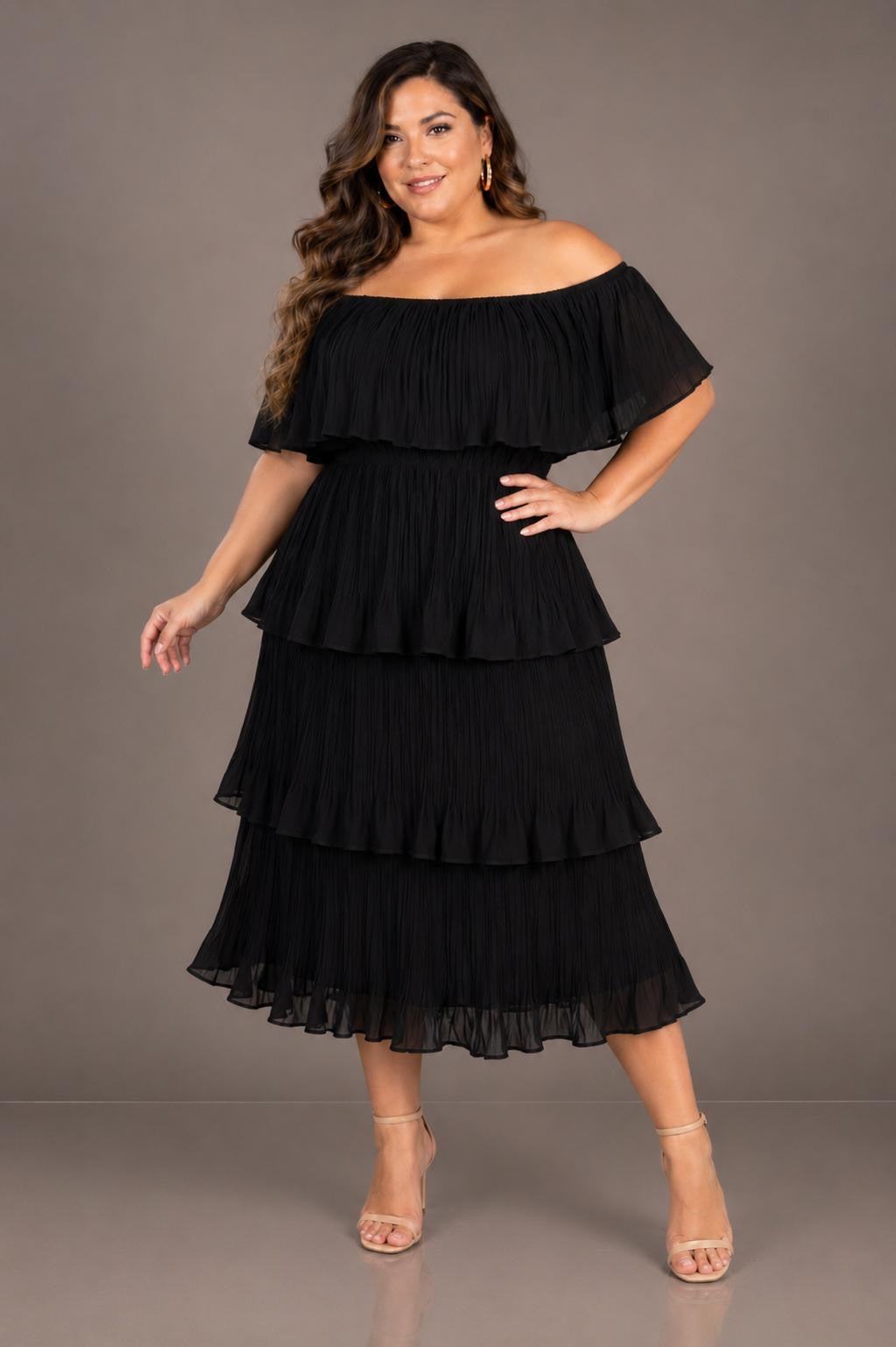 Pleated Multi Layers Midi Dress