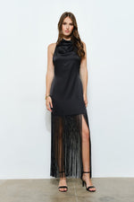 Load image into Gallery viewer, SATIN FRINGES MIDI DRESS
