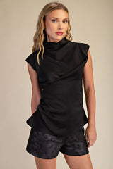 CAP SLEEVE MOCK NECK TOP
