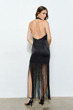 Load image into Gallery viewer, SATIN FRINGES MIDI DRESS
