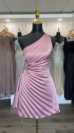 Load image into Gallery viewer, PLEATED ONE SHOULDER SATIN DRESS
