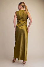 Load image into Gallery viewer, MOCK NECK ANKLE LENGTH SATIN DRESS
