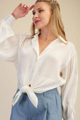 TIE FRONT COLLARED TOP
