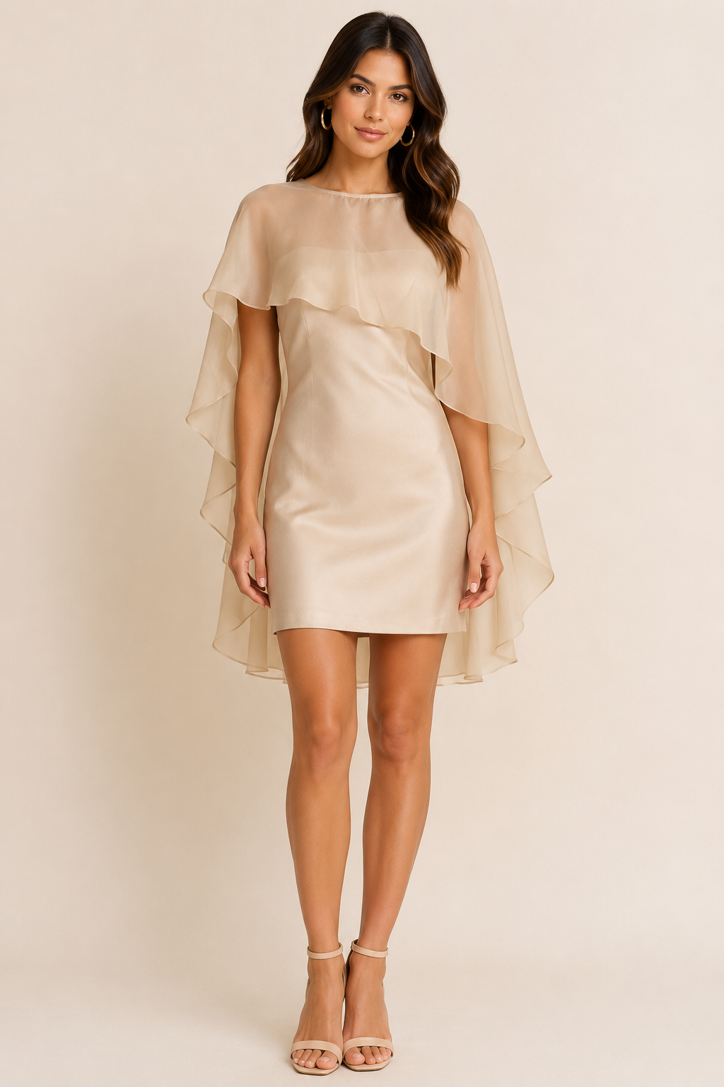 SATIN MINI DRESS WITH CAPE