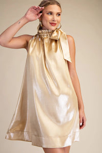 ROUND NECK TIE MINI DRESS