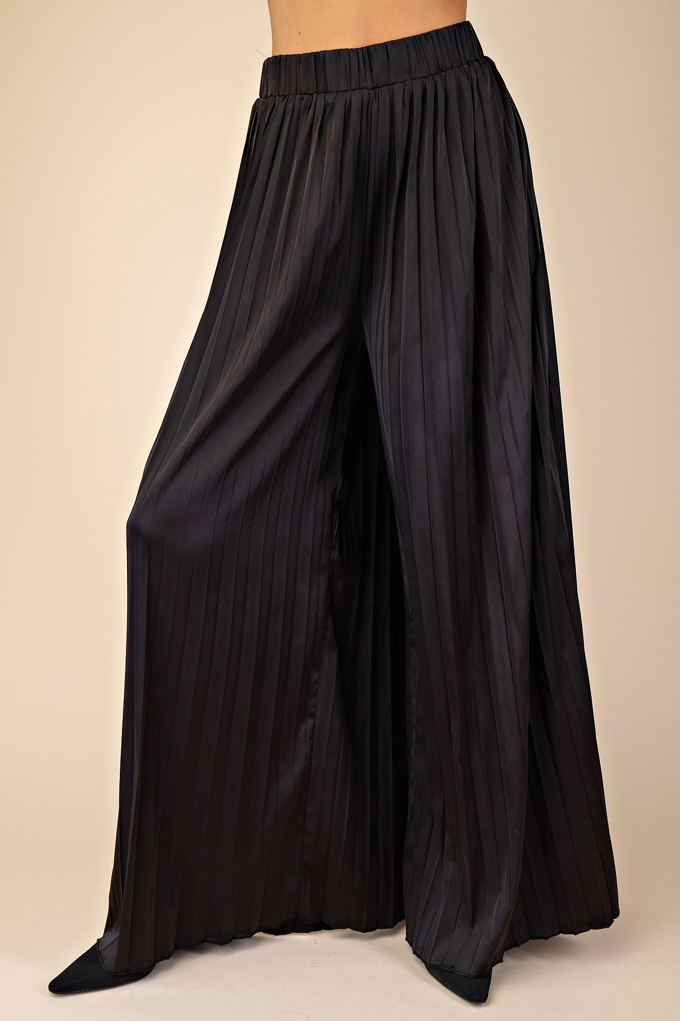 Pleats Pants With Elastic Waist