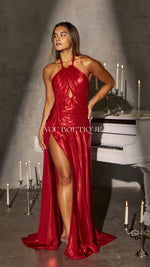 Load image into Gallery viewer, METALLIC HALTER DRESS
