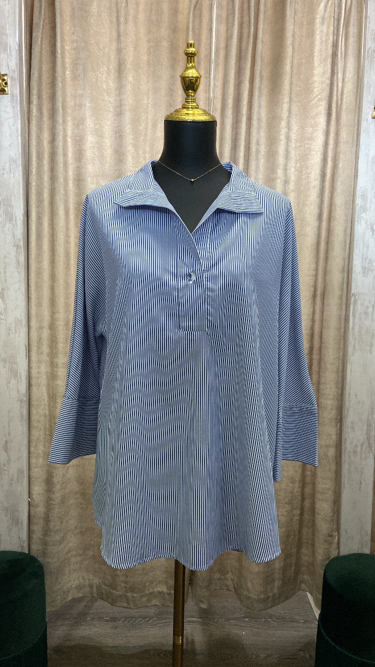 WHITE/BLUE STRIPES TUNIC TOP