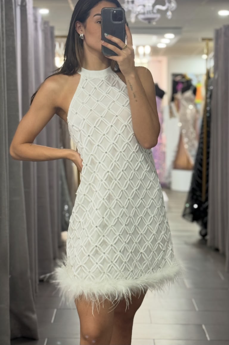 **SALE** RHINESTONE & FEATHERS MINI DRESS