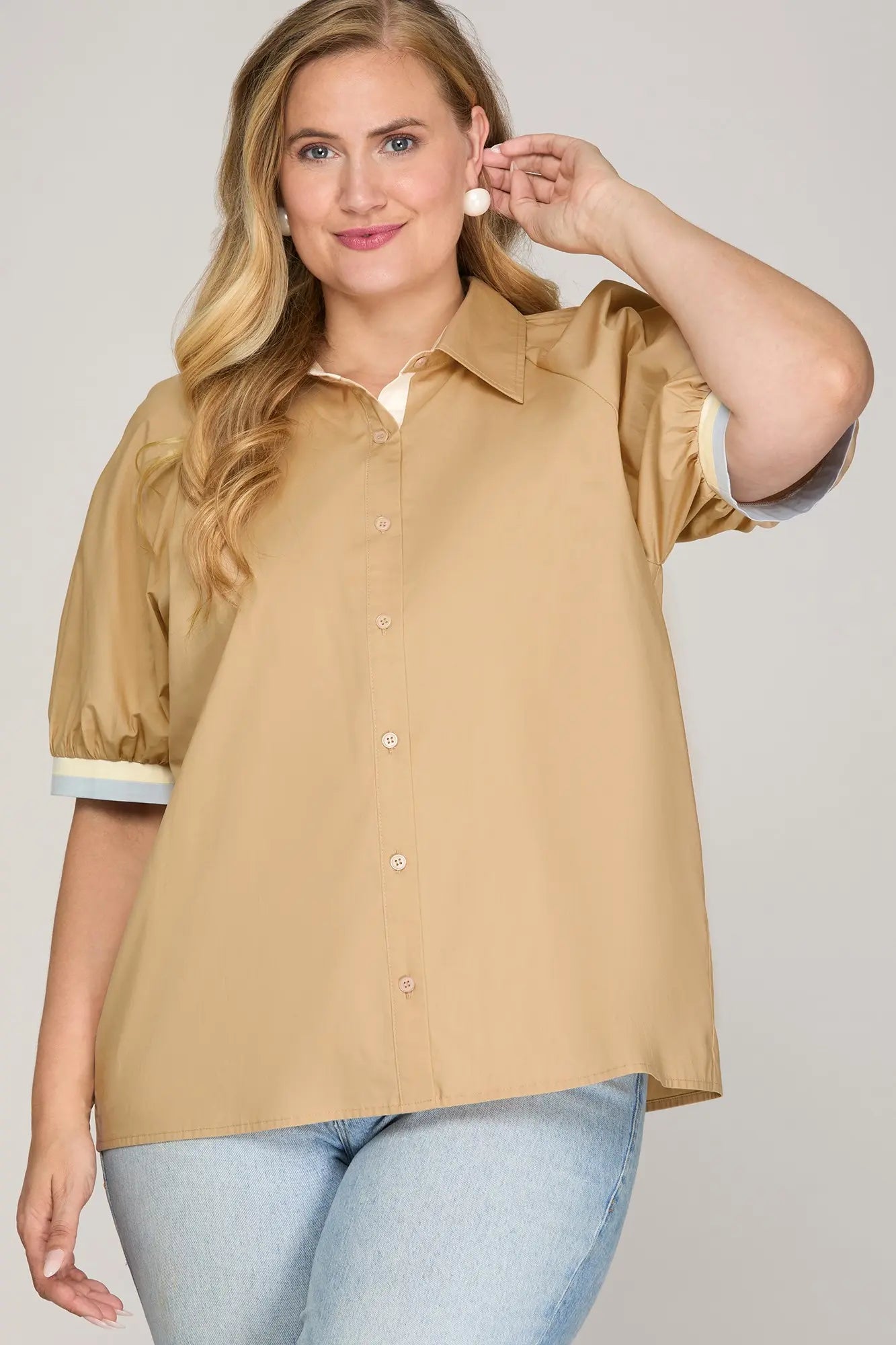 #7 Taupe Button Down Top