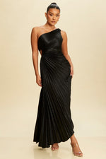 Load image into Gallery viewer, PLEATED ONE SHOULDER SATIN DRESS
