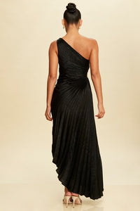 PLEATED ONE SHOULDER SATIN DRESS