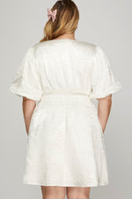 Load image into Gallery viewer, Off White Satin Balloon Sleeve Dress
