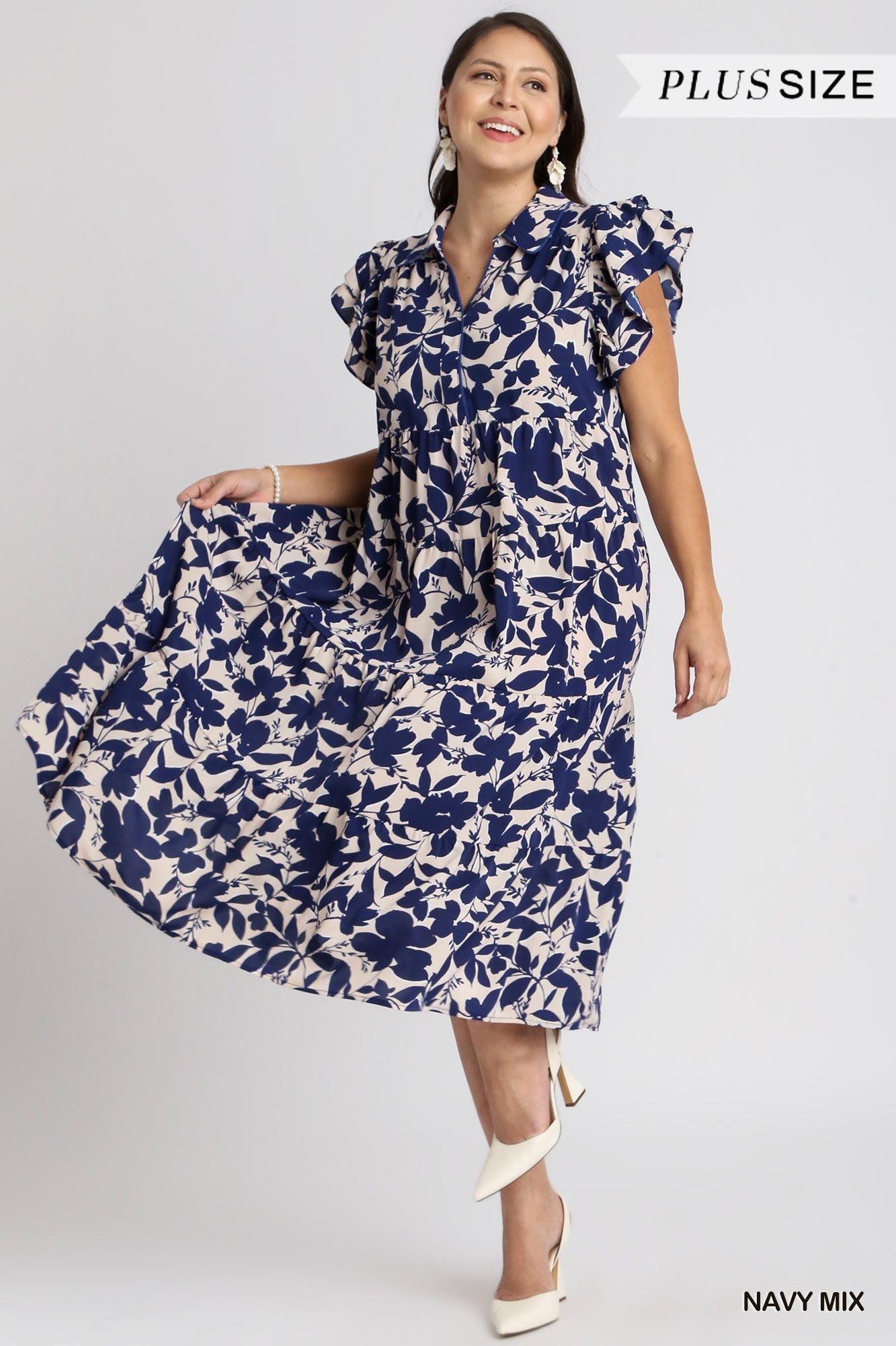 **SALE** Navy Printed Midi Dress