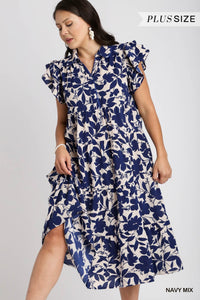 **SALE** Navy Printed Midi Dress