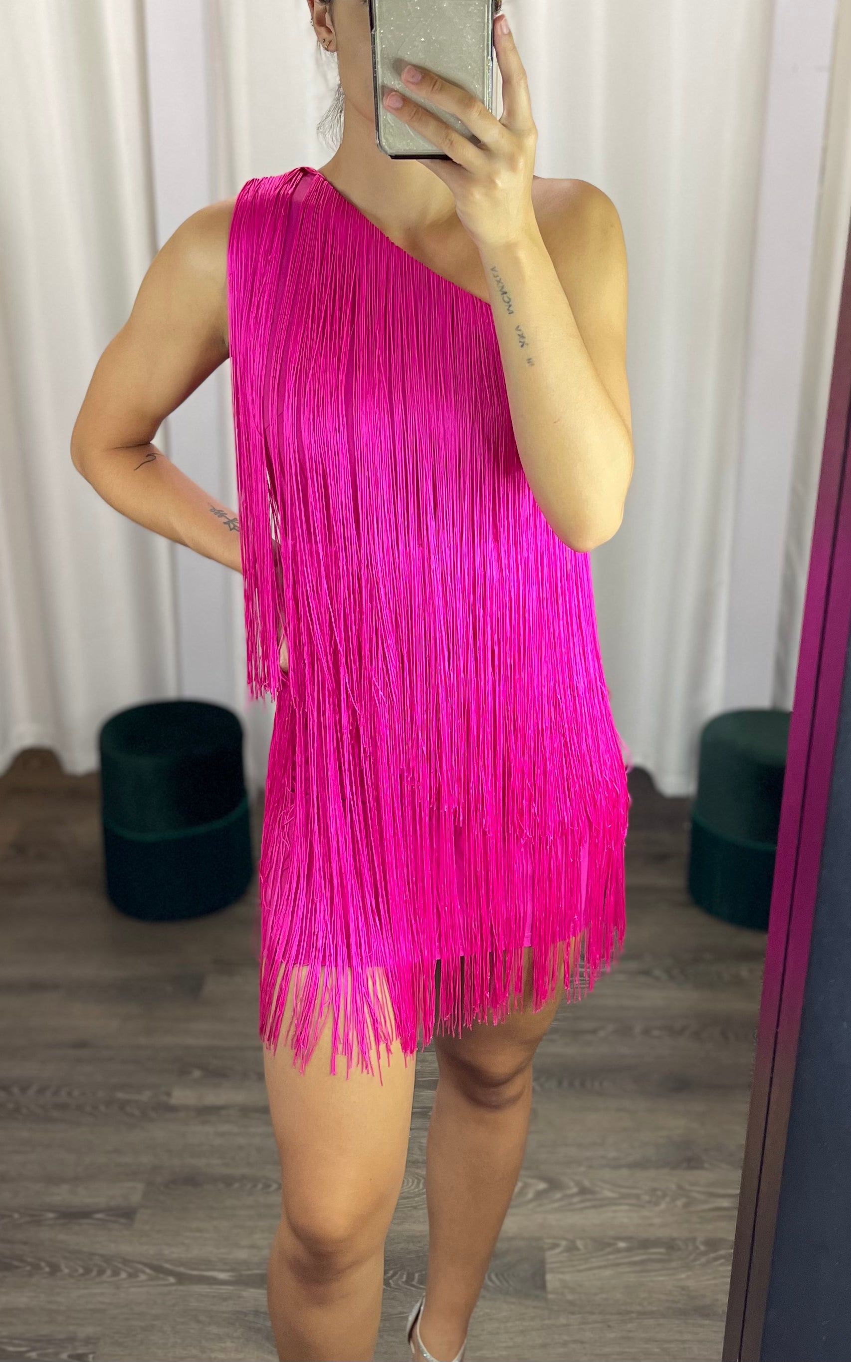 Pink Fringes Mini Dress