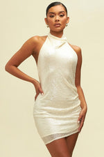 Load image into Gallery viewer, SEQUIN HALTER MINI DRESS
