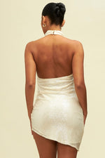Load image into Gallery viewer, SEQUIN HALTER MINI DRESS
