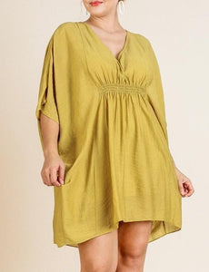 V-Neck Kaftan Dress with Smocked Front