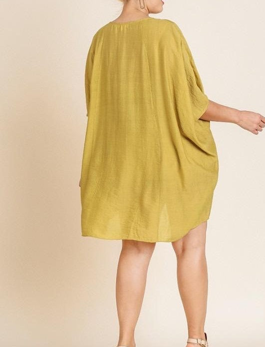V-Neck Kaftan Dress with Smocked Front