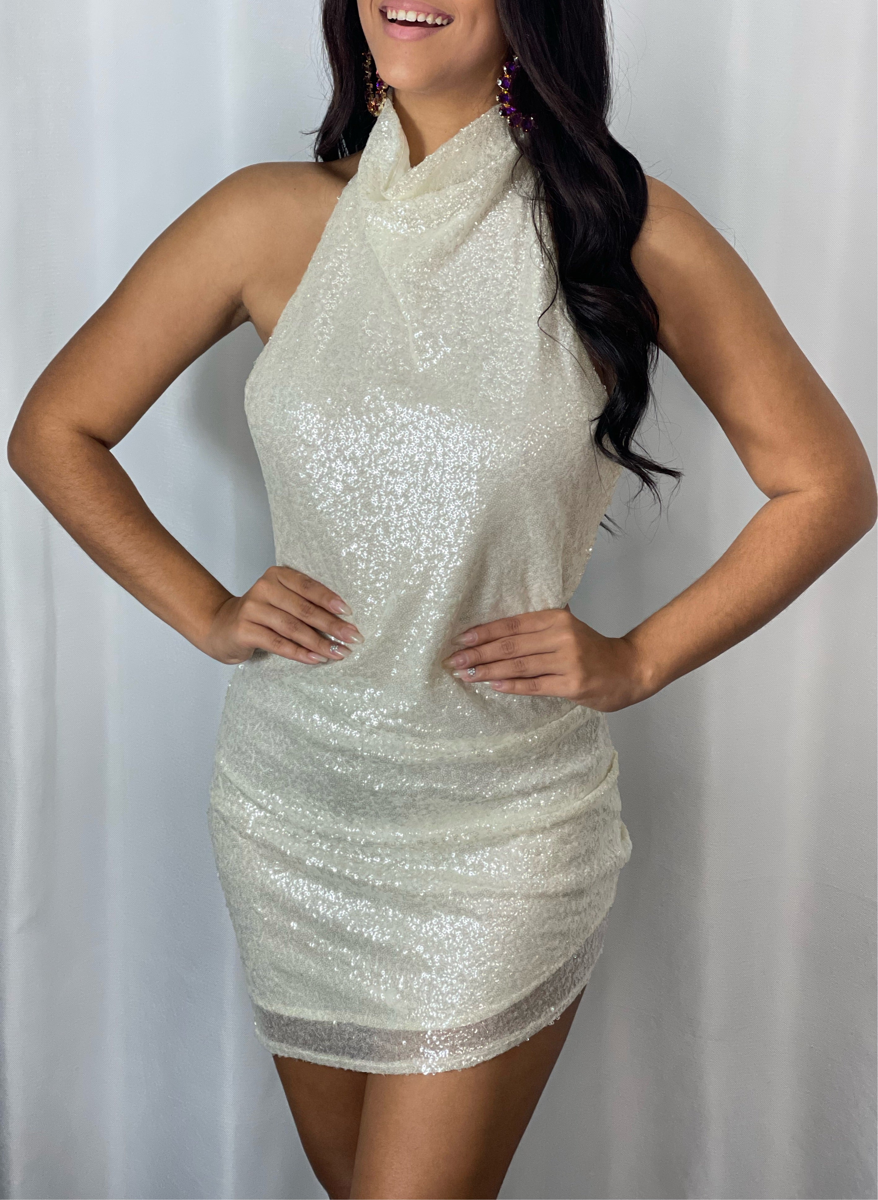 SEQUIN HALTER MINI DRESS